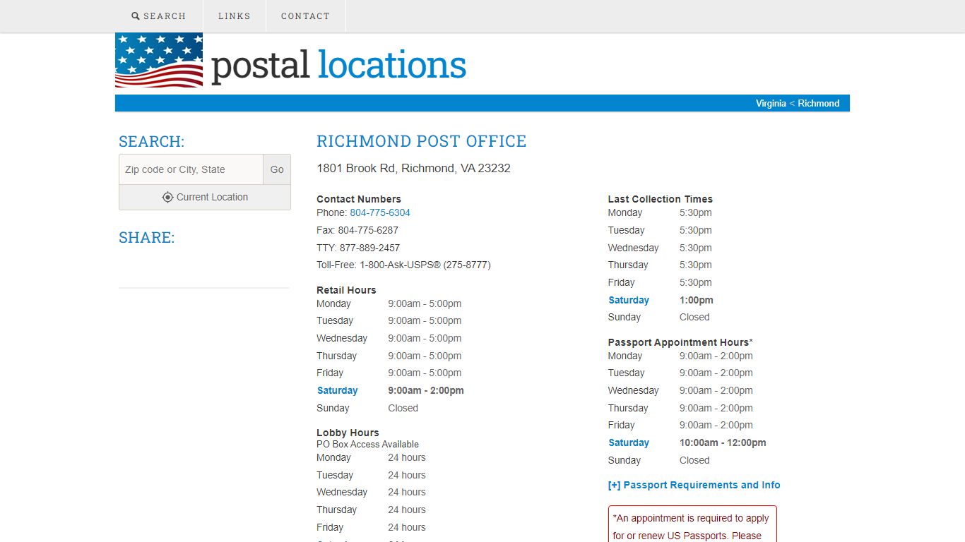 Post Office in Richmond, VA - Hours and Location - Postal Locations