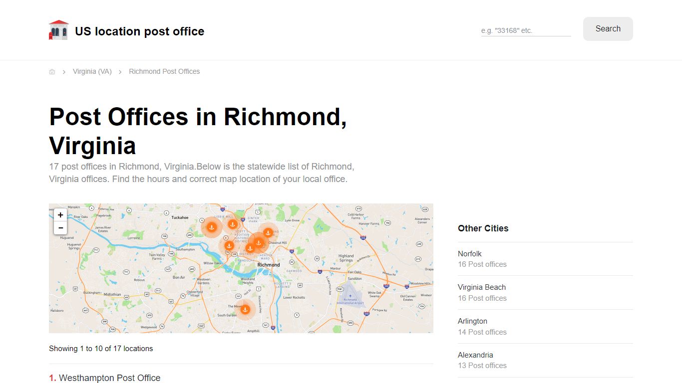 Post Offices in Richmond, Virginia - Richmond Post Offices - Location ...